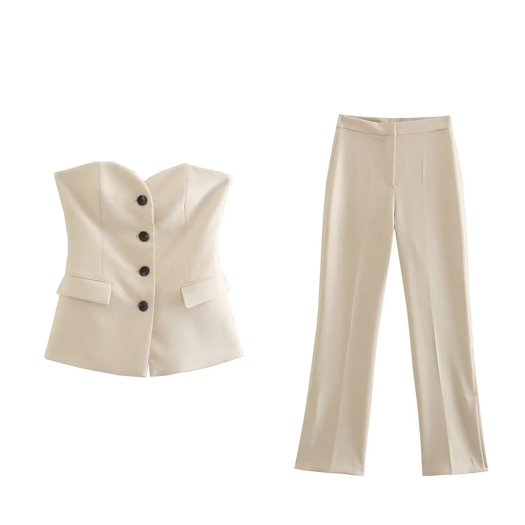 Flip-Trimmed Underwear Vest  Trouser Leg Straight Pants