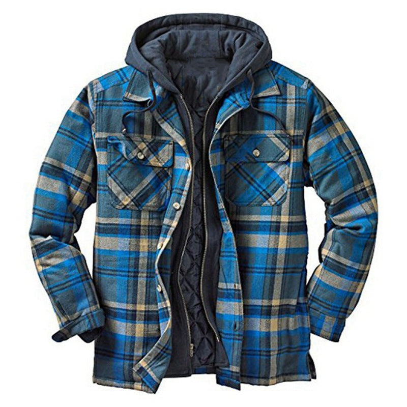 Mens Plaid Hooded Quilted Jacket