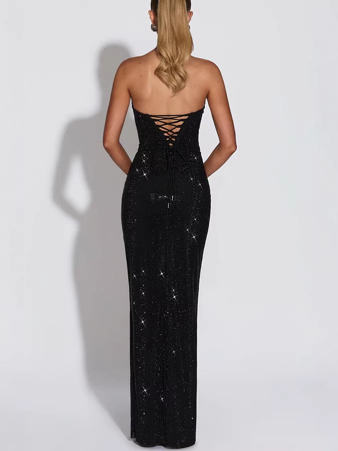 Sequined Slim Fit Sleeveless Long Dress