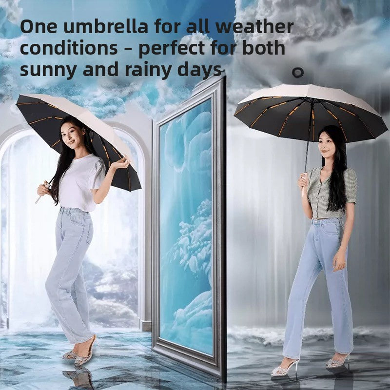 Fully Automatic Vinyl-Coated Tri-Fold Sun and Rain Umbrella