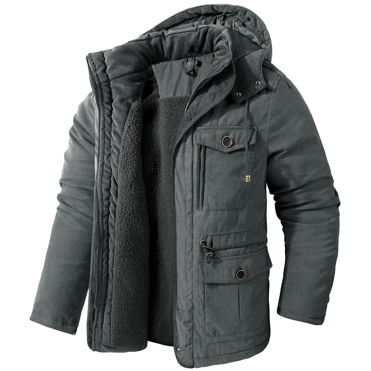 Mens Hooded Cotton Jacket with Multiple Pockets