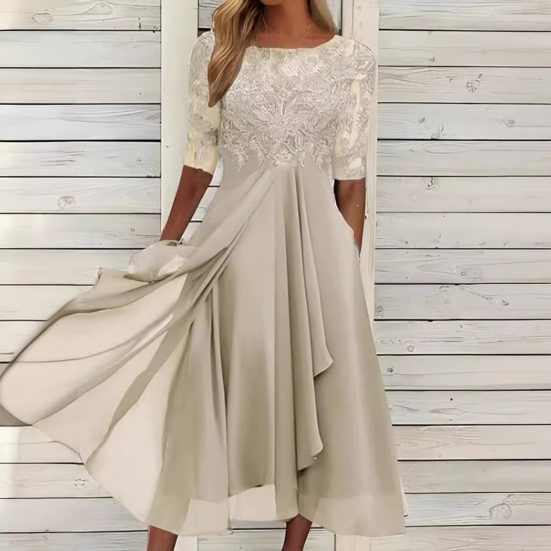 Elegant Chiffon Lace Spliced Dress