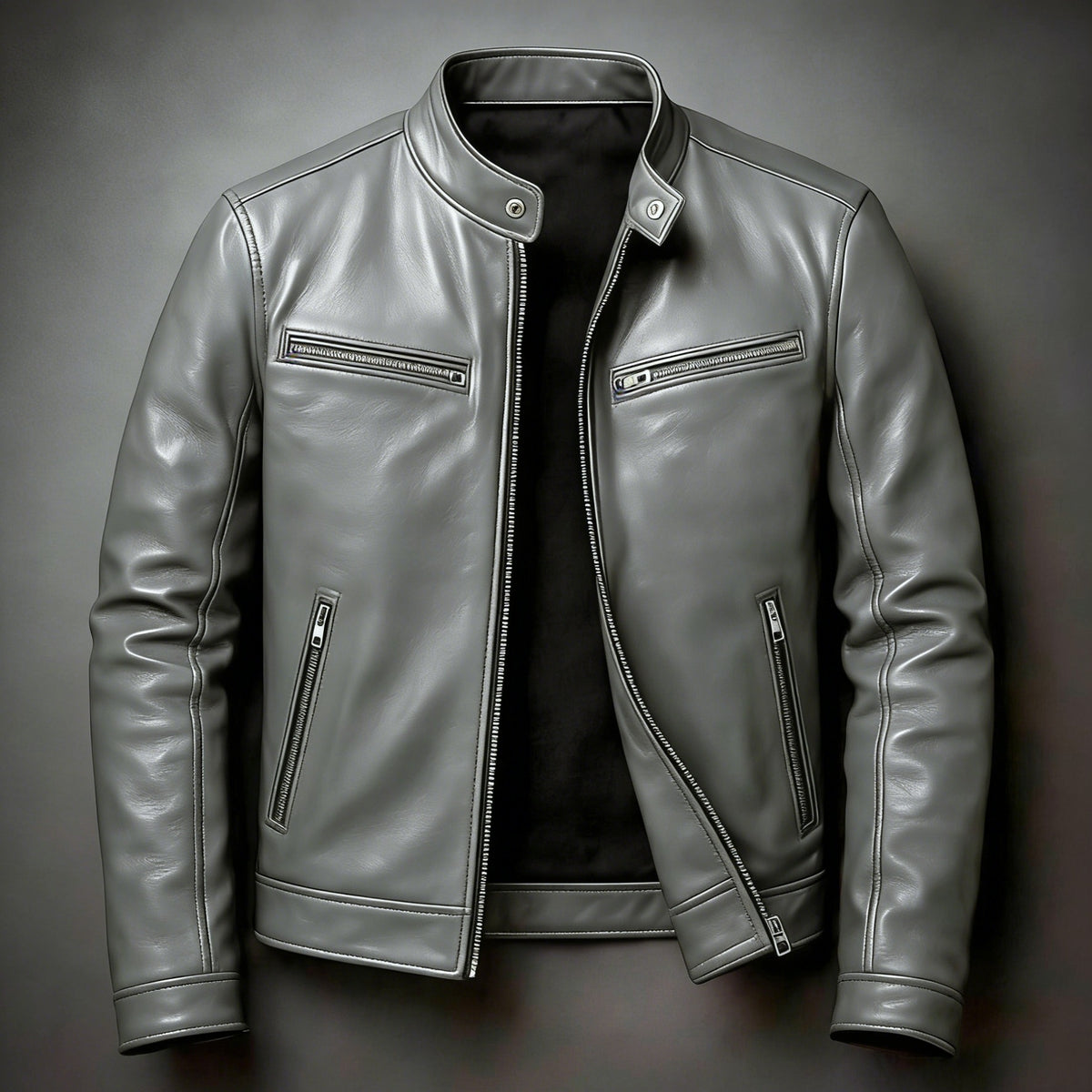 Men's stand-up collar slim-fit punk motorcycle jacket coat
