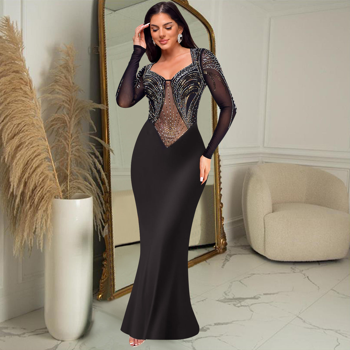Women's Clothing Hot-Selling New Fashion Solid Color Hot Diamond Waist Sexy Hip-Hugging Dress