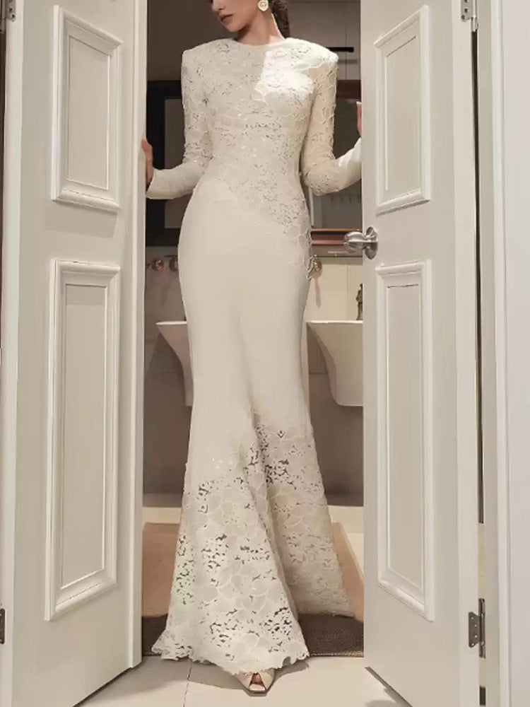 Elegant Lace Fishtail Long Sleeve Slim Fit Evening Dress