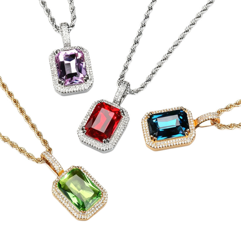 Hip-hop colored gemstone necklace
