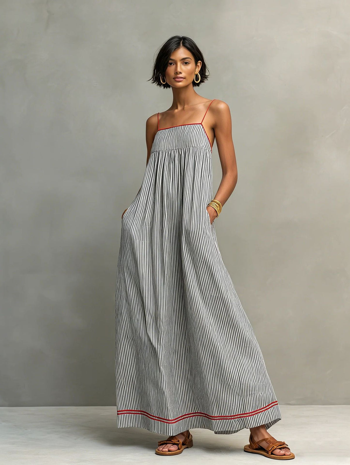 Sleeveless Striped Long Dress