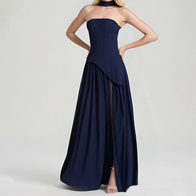 Elegant Backless Pleated Strap Dress