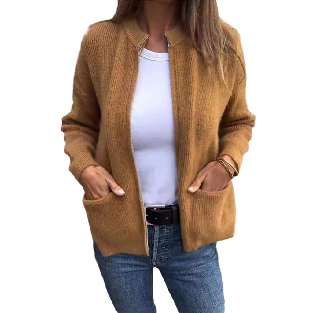 Casual Fashion Solid Color Pocket Cardigan Jacket