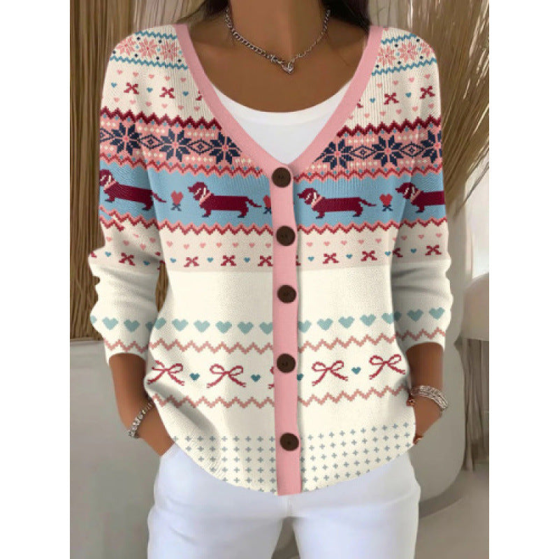 Women's 3D Floral V-Neck Knit Dress