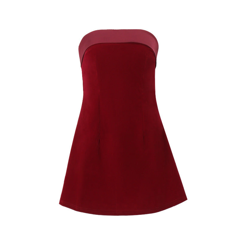 Womens One-Shoulder Backless Velvet Dress