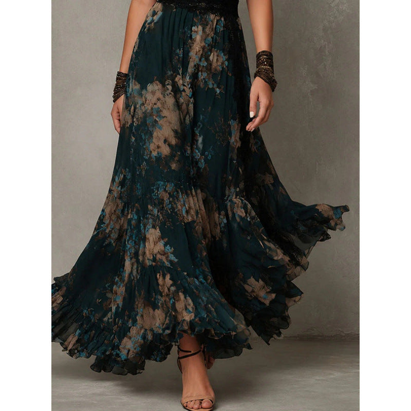 Floral Lace V-Neck Flutter Sleeve Chiffon Dress