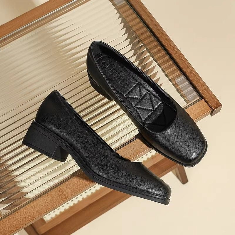 Square Toe Genuine Leather Soft Sole Womens Shoes