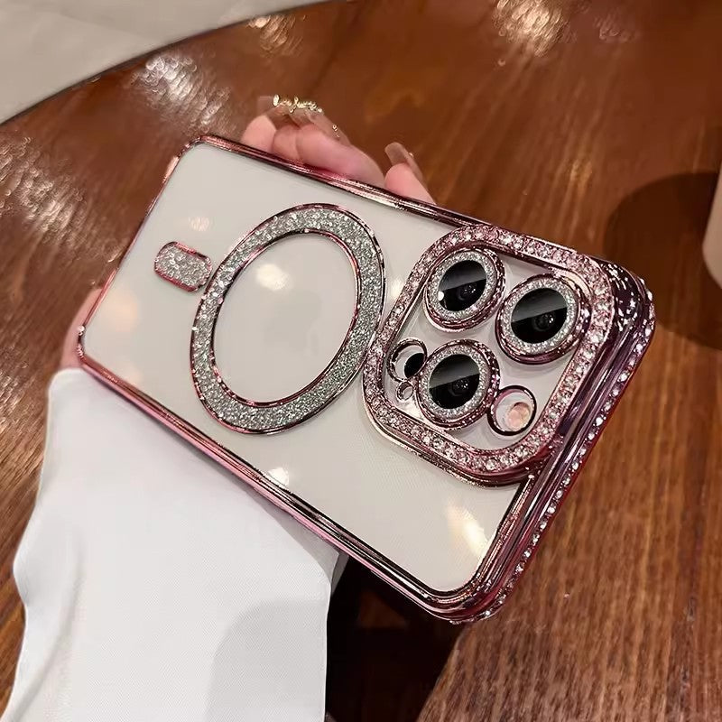 Magnetic Rhinestone Transparent Phone Case