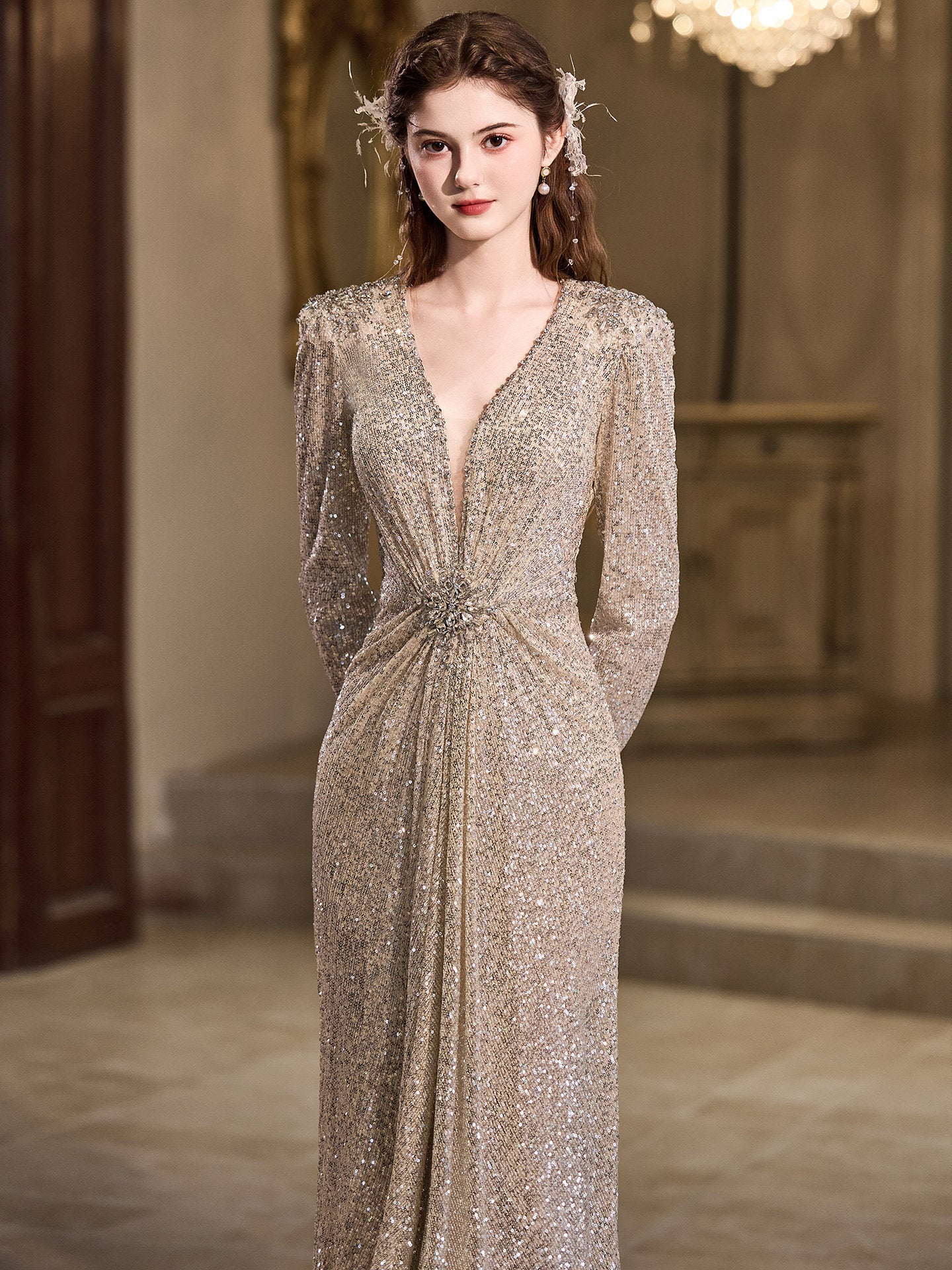 Heavy-embellished evening gown