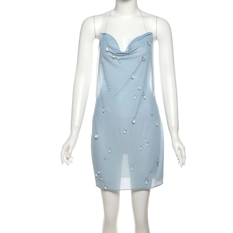 Womens Halter Neck Wrap Short Dress