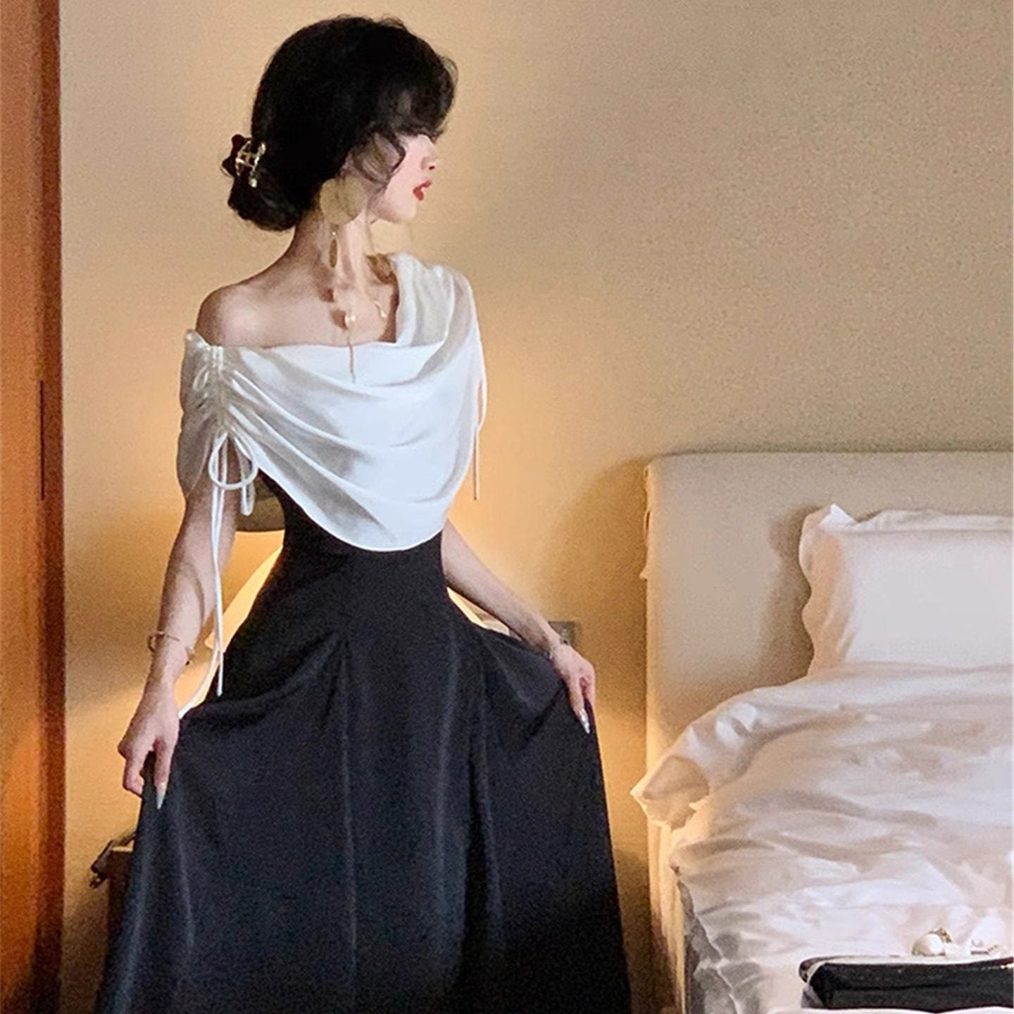 French Style Swing Collar Long Dress