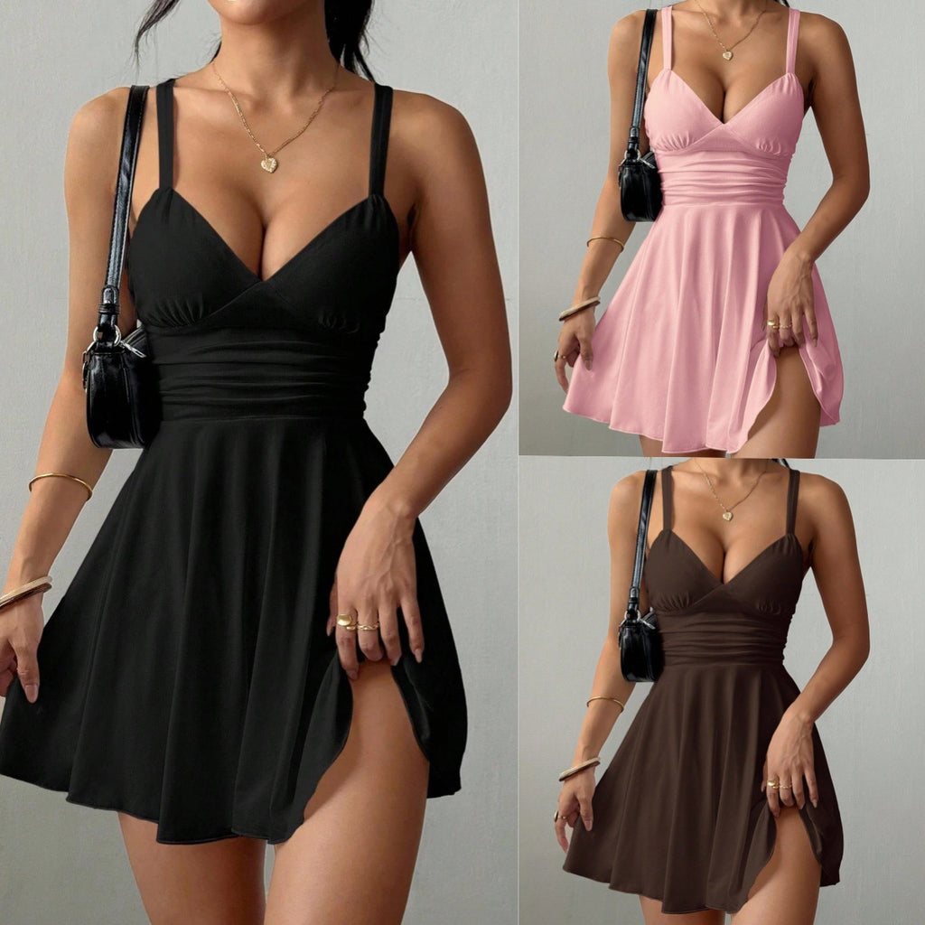 Spaghetti Strap V-Neck Dress Slim Fit Simple Style with a High-End Feel