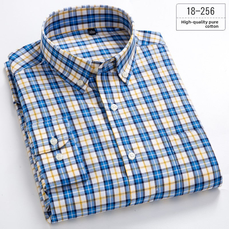 Mens Pure Cotton Plaid Long Sleeve Shirt