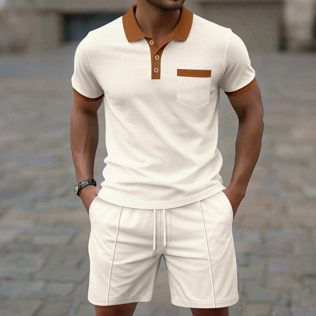 Men's Waffle Knit Polo and Shorts Set