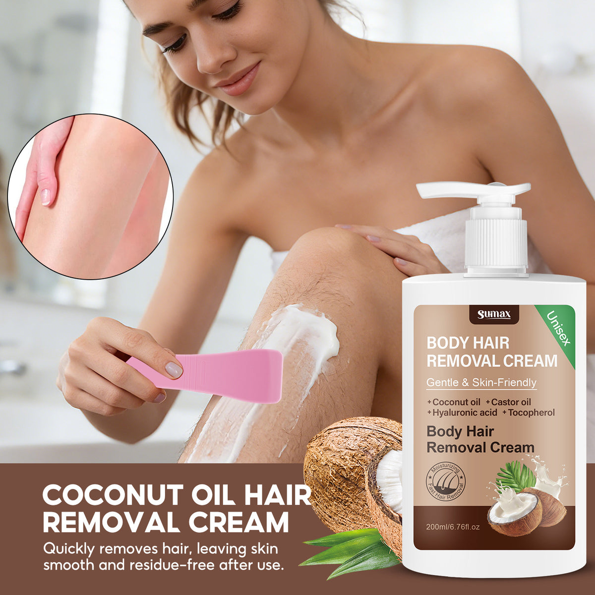 Coconut Oil Hair Removal Cream with Scraper