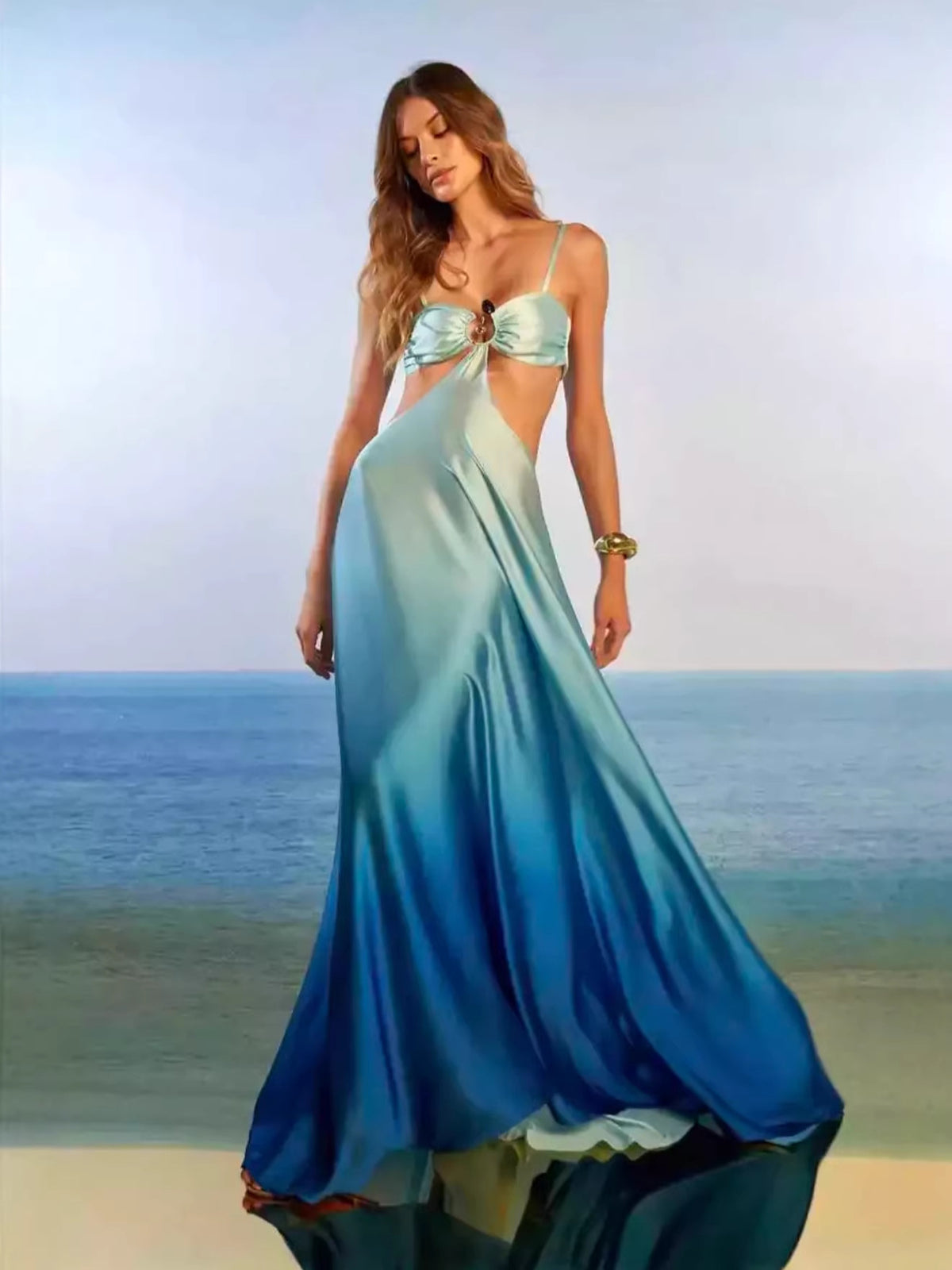 Gradient Satin Halter Dress