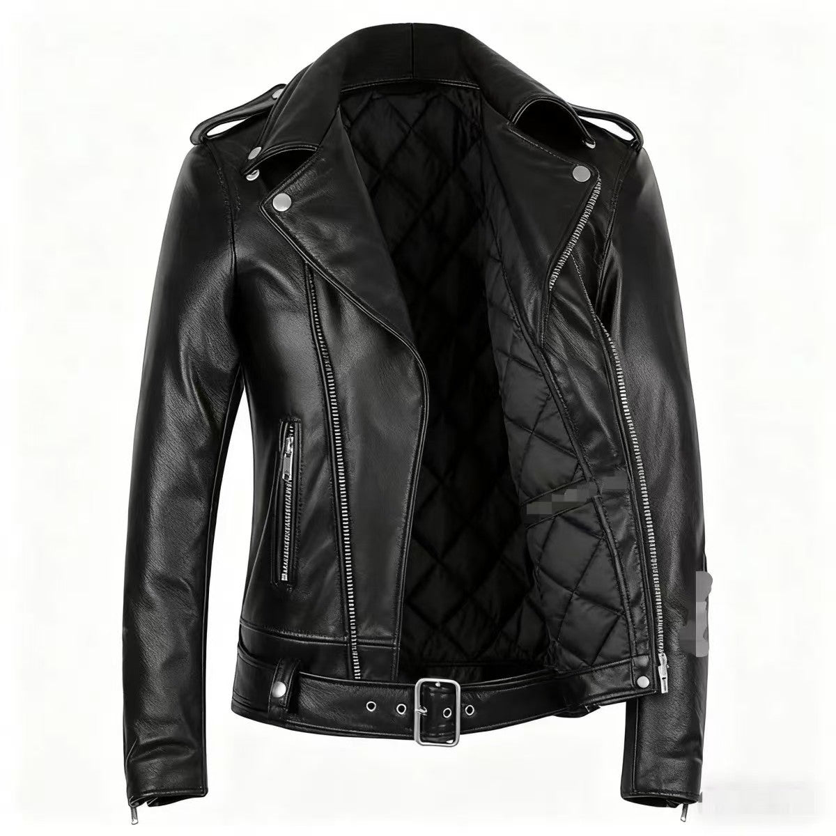 Men's leather jacket with water-washed finish, motorcycle-style men's leather jacket