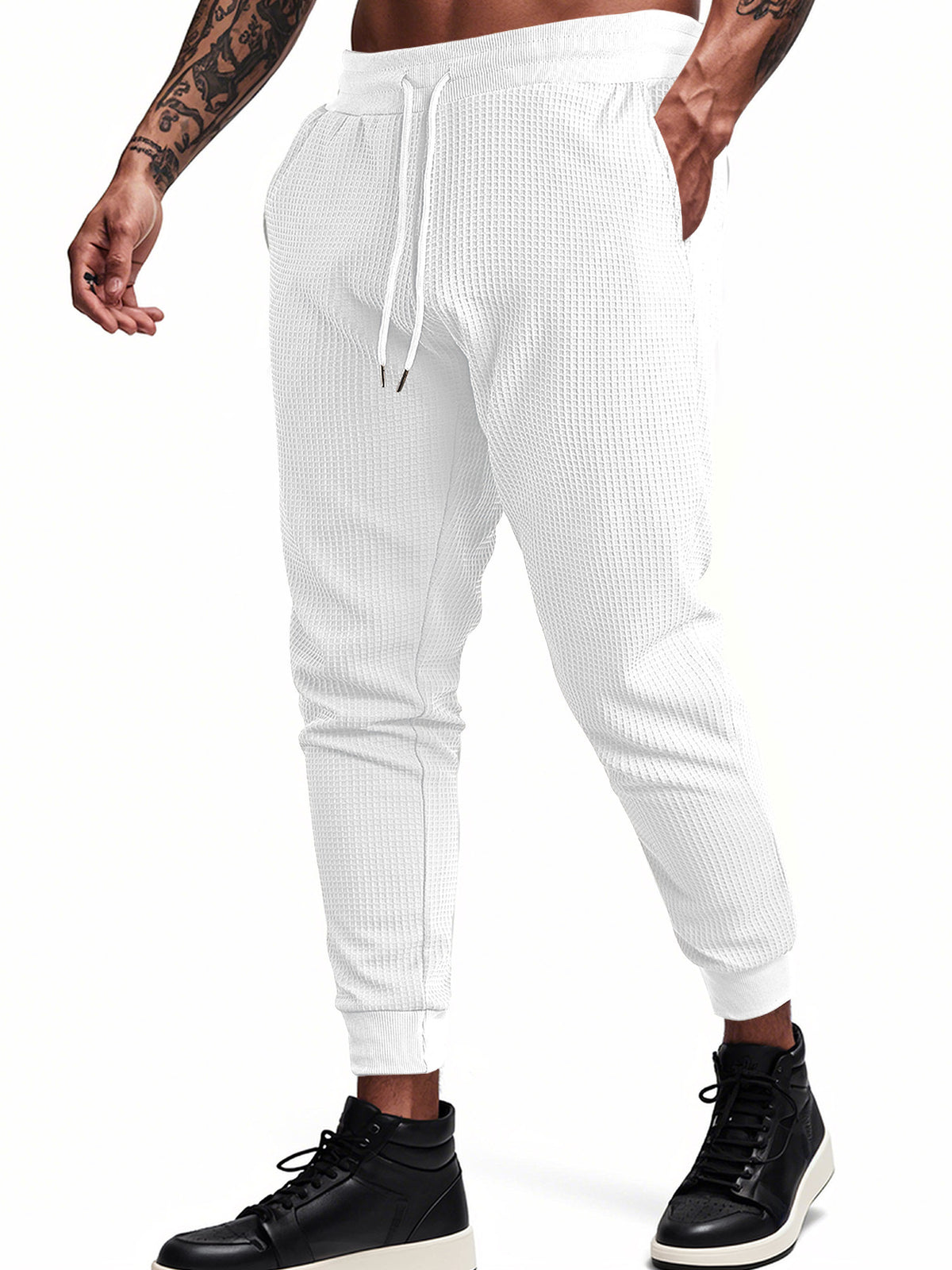 Mens Solid Color Jacquard Slim Fit Jogger Pants