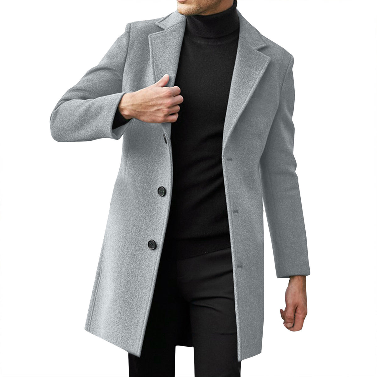 Mens British Style Mid-Length Wool Blend Coat