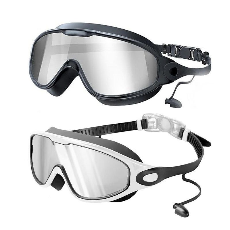Large Frame Anti-Fog Swimming Goggles with Earplugs