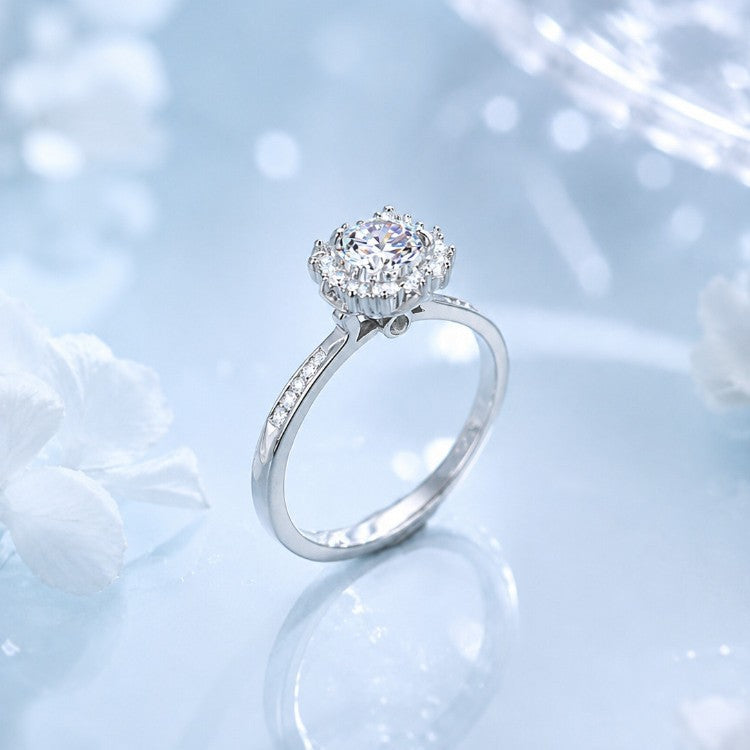Floral Moissanite Silver Ring