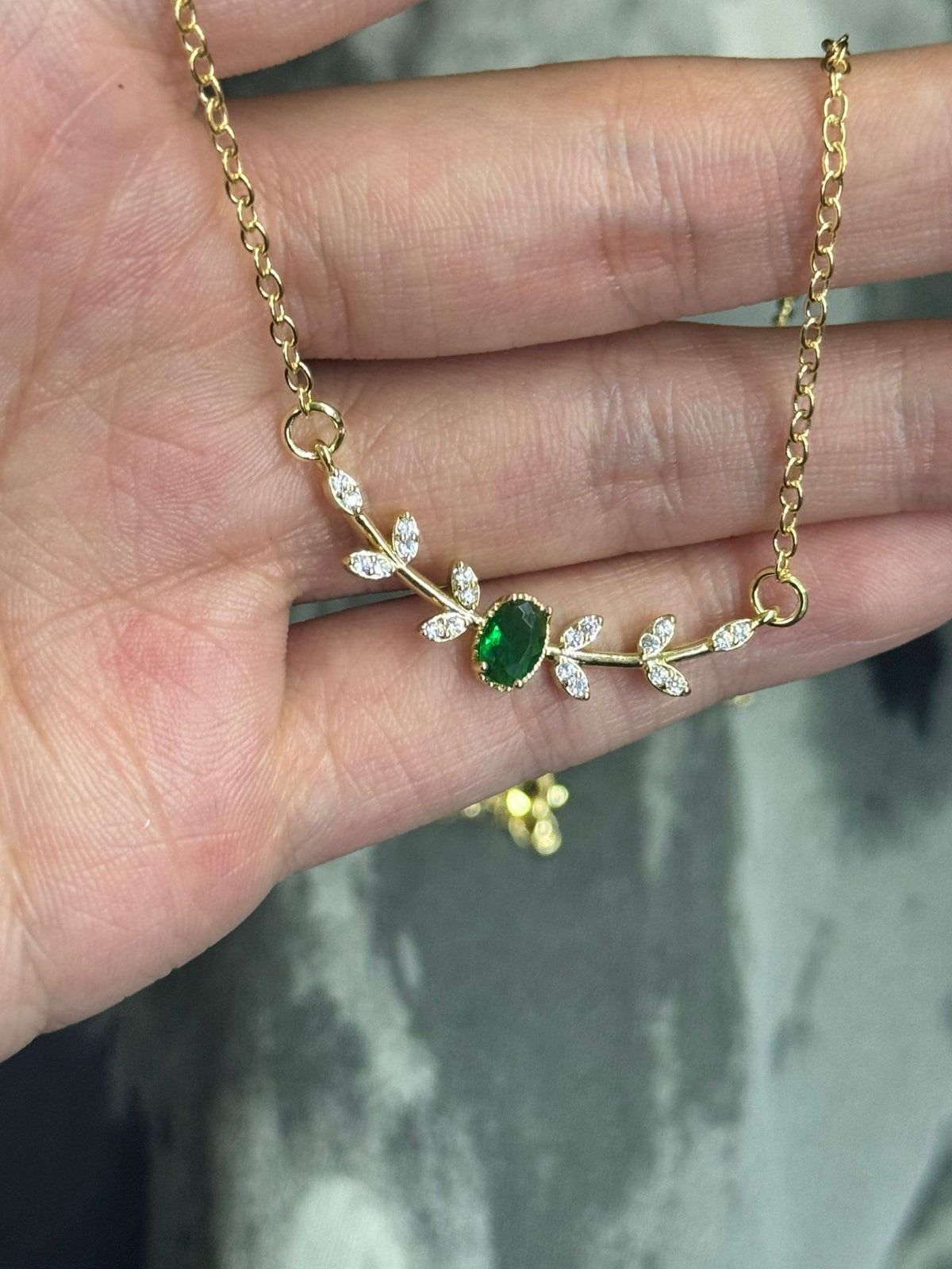Zircon Branch Necklace with Copper Pendant