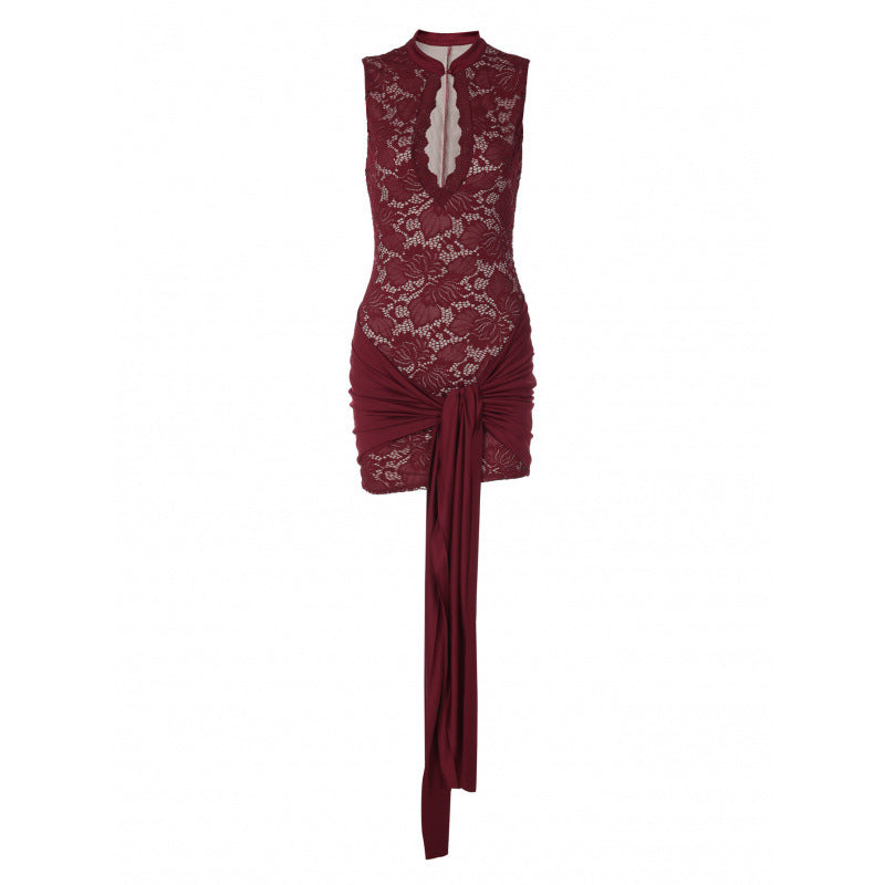 Womens Lace Bodycon Dress with Ribbon Details