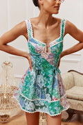 Linen Sleeveless Spaghetti Strap Floral Midi Dress