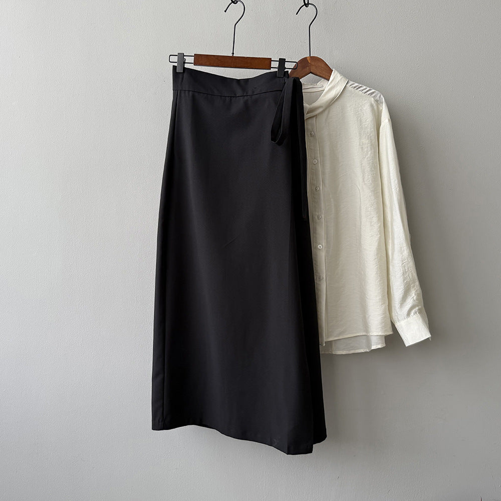 Women's Side Tie High Waist A-Line Midi Skirt