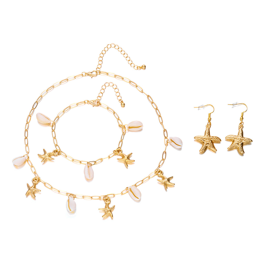 Adjustable Pearl Bracelet and Necklace Set with Coastal Charms