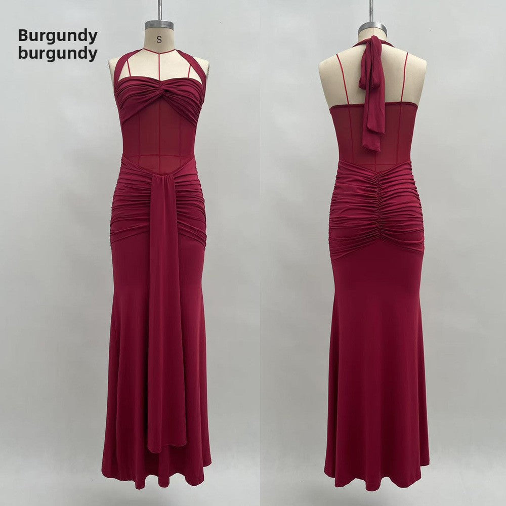 Elegant Pleated Backless Long Dress