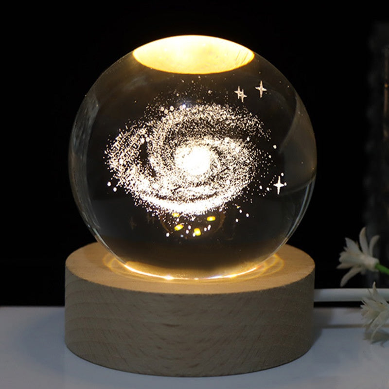 3D Engraved Crystal Ball Night Light with Warm Base