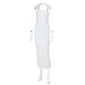 Womens Tube Top Mesh Ribbon Long Dress
