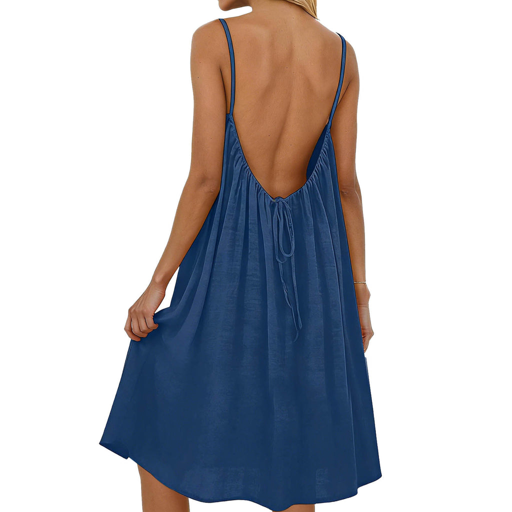 Womens Backless Cotton Dress