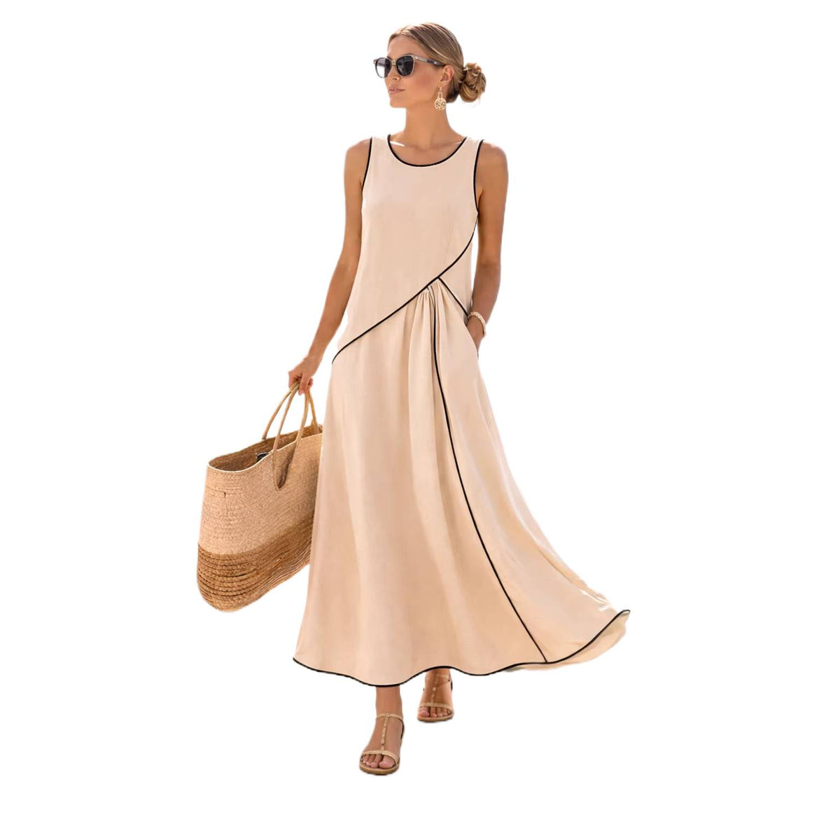 Contrast Hem A-Line Sleeveless Long Dress