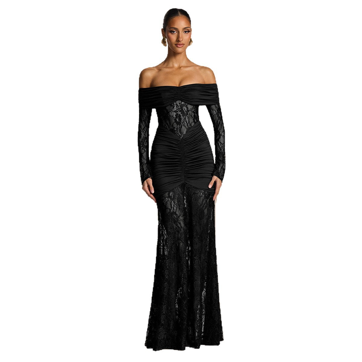 Hollow Lace One-Shoulder Bodycon Evening Dress