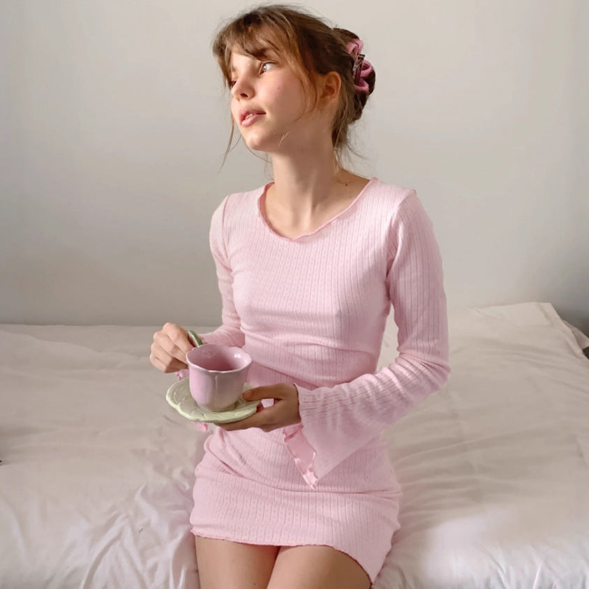 Pure Cotton Knitted Lace Trim Nightgown