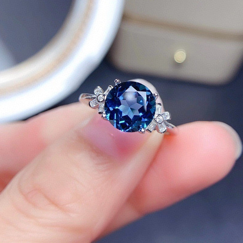 London Blue Topaz Gemstone Necklace with Adjustable Ring
