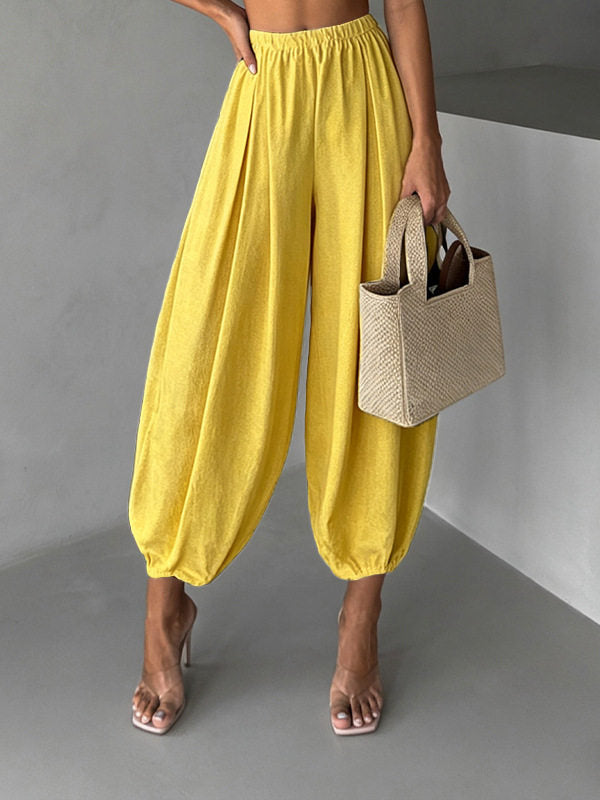Elastic Waisted Solid Color Lantern Pants