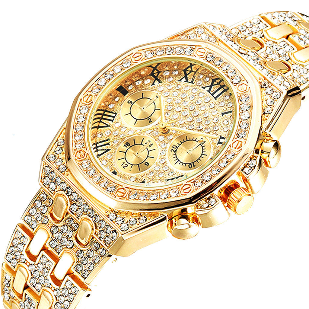 Diamond Imitation Three-Eye Quartz Watch