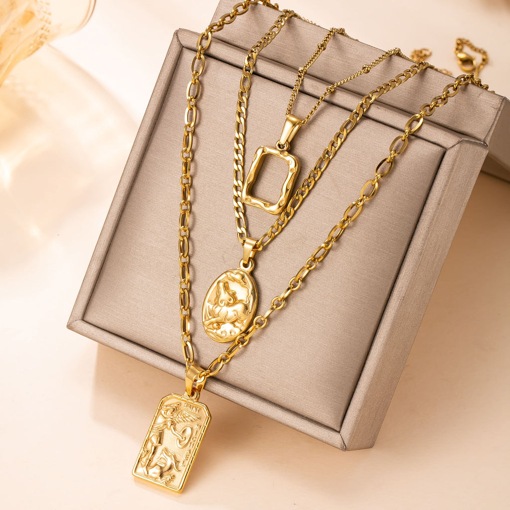 Geometric Layered Stainless Steel Necklace