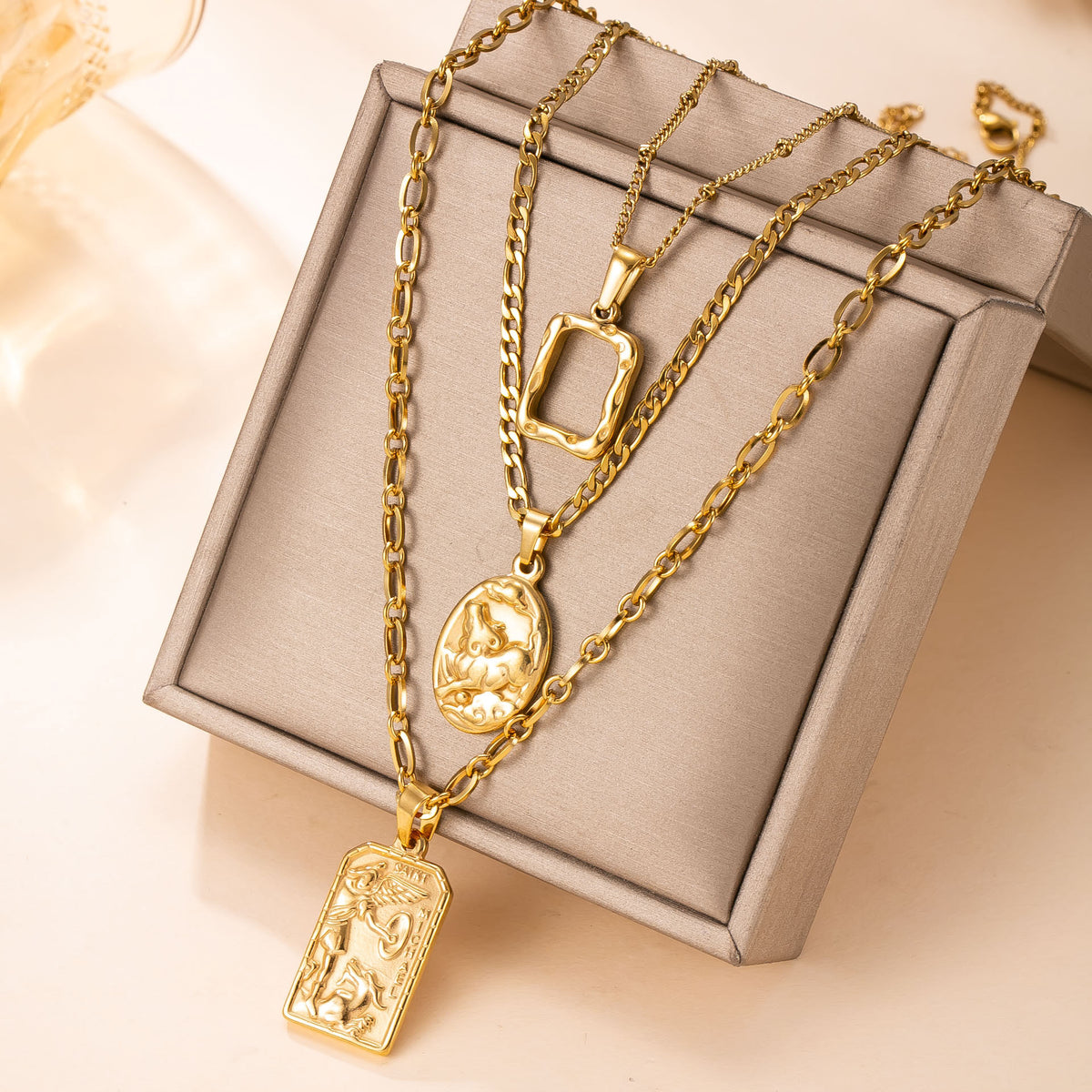 Geometric Layered Stainless Steel Necklace