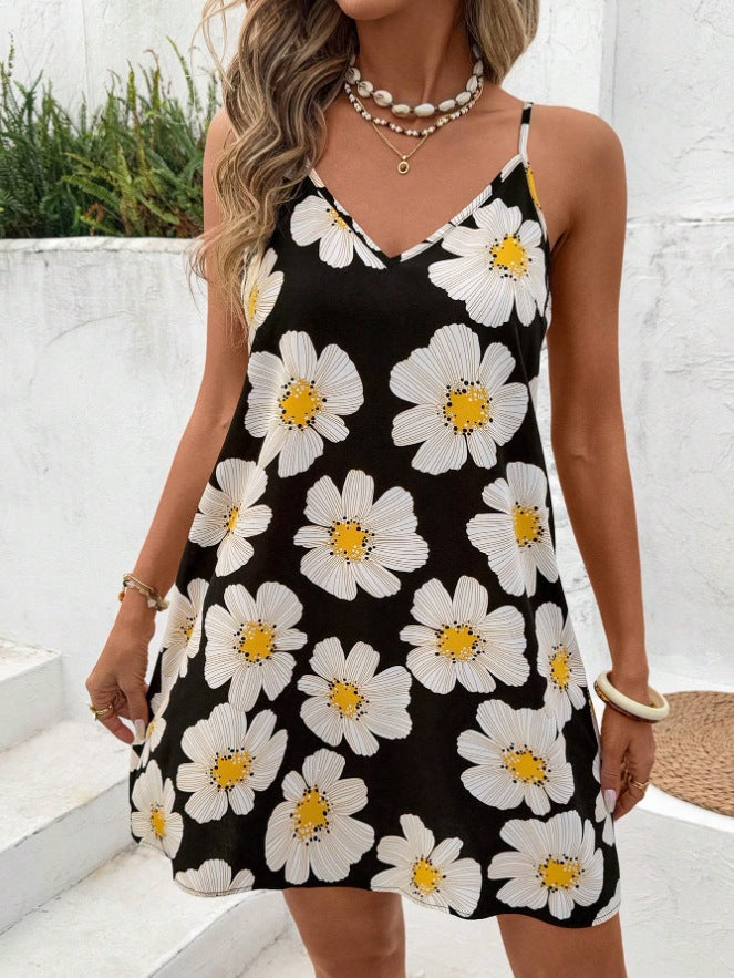 Floral Print V-Neck A-Line Dress