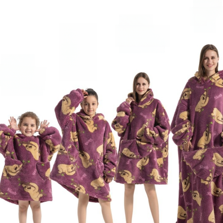 Children's Hooded Coral Velvet Pajamas
